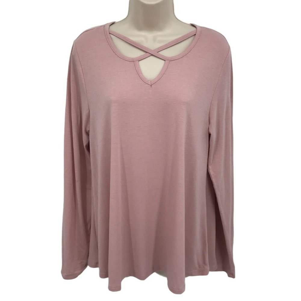 Bitter Sweet Womens Dusty Pink Strappy Neck Long Sleeve Top Size L